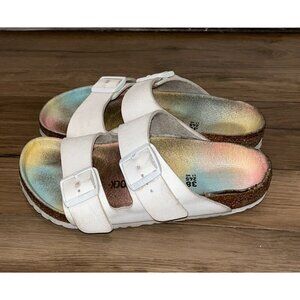 Birkenstock White Arizona Birkibuc Ombre Vegan Footbed Sandals Women's Size 38